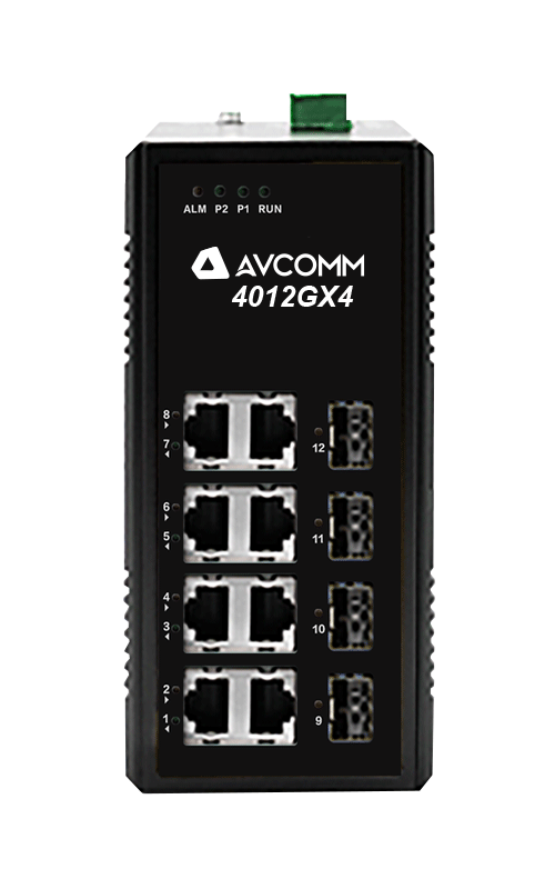 Avcomm 12-Port Industrial Unmanaged Ethernet Switch 4012GX4-AC